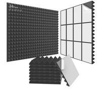 JBER Lot de 24 panneaux insonorisants pyramidaux en mousse pour maison, bureau, studio - 5,1 x 30,5 x 30,5 cm - Noir