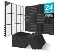 JBER Lot de 24 panneaux insonorisants pyramidaux en mousse pour maison, bureau, studio - 5 x 30 x 30 cm - Noir (Black, 5CM-24Pack-Noir)