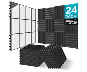JBER Lot de 24 panneaux insonorisants pyramidaux en mousse pour maison, bureau, studio - 5 x 30 x 30 cm - Noir (Black, 5CM-24Pack-Noir)