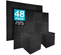 JBER Lot de 48 mousse acoustiques en mousse insonorisants pour studio, 2,5 x 30 x 30 cm - Rembourrage insonorisant en panneau acoustique pour la maison et le bureau, Noir