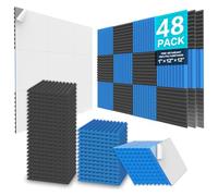 JBER Lot de 48 panneaux acoustiques en mousse - 2,5 x 30 x 30 cm - Pour studio - Insonorisant - Résistant au feu - Rembourrage acoustique en mousse - Noir et bleu