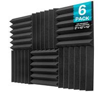 JBER Lot de 6 Panneaux de Mousse Acoustique, 5 x 30 x 30cm Cales pour Studio Panneau Mural Insonorisant Ignifuge Panneaux Muraux (Noir)