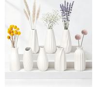 JBER Lot de 8 Petits Vases Décoratifs - 13 cm Vase Blanc en Céramique Mate pour Herbe de la Pampa, Fleurs Séchées - Décoration Bohème Scandinave Moderne pour Intérieur, Maison et Tables de Mariage