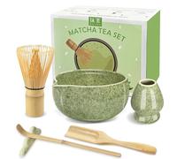 JBER Matcha Kit 6 Pièces - Fouet en Bambou pour Matcha, Bol à Matcha à Buse, Support pour Fouet, Cuiller et Support, Kit de Thé Japonais pour Amoureux du Matcha - Vert Classique