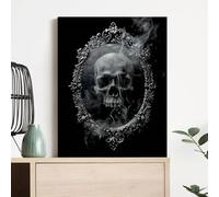 JBER Toile murale encadrée gothique Halloween avec miroir moderne vintage crâne peinture impression pour salon, chambre, bureau et décoration d'intérieur, 30 x 40 cm