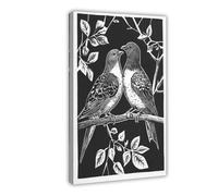 JBGQGAG Poster sur toile noir et blanc avec oiseaux jumeaux pour décoration de chambre à coucher, bureau, chambre, cadeau 50 x 75 cm