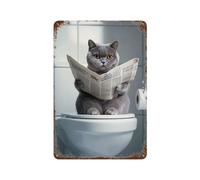 JBHJJB Art mural British Shorthair - Décoration de salle de bain amusante - British Shorthair dans les toilettes - Art chat - Cadeau britannique à poil court - 1_2 Décoration murale en métal