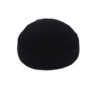 JBIVWW Bonnet d'hiver Bonnet Mode Hommes garçon Calotte Sailor Cap Manchettes Retro Short Bleu Marine Chapeau Couleur Unie Unisexe Automne Chaud Cap (Color : Schwarz)