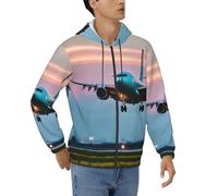 JBJGKHLP Avion dans les lumières du soir imprimé sweatshirt pour hommes pull respirant baggy décontracté pour le travail athlétique utilisation vêtements de sport, Noir , M