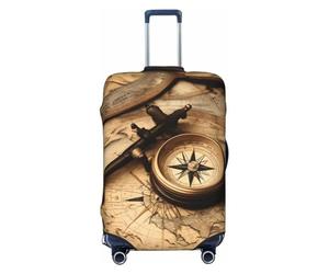 JBJGKHLP Boussole et vieille carte du monde imprimé valise universelle élastique protection bagage étanche voyage affaires vacances, Noir , XL, Bagage à main