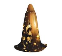 JBJGKHLP Cape à capuche avec note de musique dorée avec imprimé étoile brillante tombée, cape unisexe pour cosplay, carnaval, célébrations saisonnières