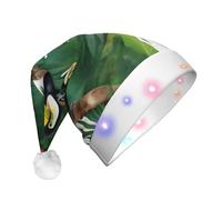 JBJGKHLP Chapeau de Noël LED Toucans avec imprimé feuilles de palmier pour adulte Accessoire de fête
