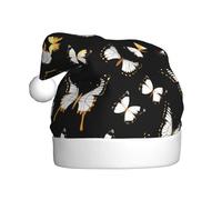 JBJGKHLP Chapeau de Noël unisexe pour adulte avec motifs papillons blancs dorés et noirs
