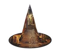 JBJGKHLP Chapeau de sorcière italienne avec imprimé Old Street pour Halloween, carnaval, cosplay, fête, accessoire de costume