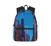 JBJGKHLP Chicago Night Print Sac à dos léger et décontracté pour adultes Résistant à l'eau Utilisation quotidienne Voyage Randonnée