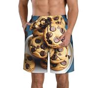 JBJGKHLP Cookies Nourriture Pépites de Chocolat Biscuits Imprimé Hommes Short Pratique Fonctionnalité Maillot de Bain Vêtements d'été Plage Activités de plein air, blanc, L