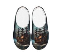 JBJGKHLP Fantaisie bateau pirate imprimé pantoufles lavables pantoufles unisexes avec semelle TPR chaussures d'hôtel mignonnes pour les invités