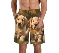 JBJGKHLP Golden Retriever Short de bain pour homme Motif chiens Chiots Animaux de compagnie Pratique Short de bain Fonctionnalité Vêtements d'été Plage Activités de plein air, blanc, 3XL