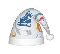 JBJGKHLP Hockey Elements Creative Pattern Print Chapeau de Noël pour enfants Convient aux années Chapeau de Père Noël avec pour les fêtes de fin d'année