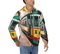 JBJGKHLP Lisbonne Tram Pattern Print Sweatshirt pour homme Pull respirant Baggy décontracté pour le travail Athlétique Usage Sportswear, Noir , XL