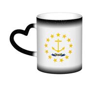 JBJGKHLP Mug à café en céramique avec motif drapeau de l'État du Rhode Island - Motif ciel étoilé - Changement de couleur - Cadeau d'anniversaire, de bureau