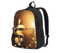 JBJGKHLP Note de musique dorée avec imprimé étoile brillante tombée, sac à dos de grande capacité, résistant à l'eau, léger, pour amateurs de plein air quotidiens
