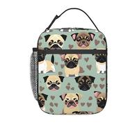 JBJGKHLP Sac à déjeuner isotherme avec motif de carlin mignon Chihuahua - Confortable - Pour transporter des collations, des boissons, des salades