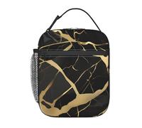 JBJGKHLP Sac à déjeuner isotherme avec texture marbrée noire et dorée, sac fourre-tout confortable pour transporter des collations, des boissons, des salades