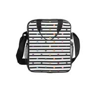 JBJGKHLP Sac à déjeuner transparent à rayures arc-en-ciel à pois noirs et blancs pour école, bureau, voyage, pique-nique, boîte à bento