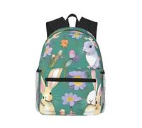 JBJGKHLP Sac à dos léger et décontracté pour adultes avec imprimé fleurs, lapins, oiseaux, résistant à l'eau, usage quotidien, voyage, randonnée, trajet