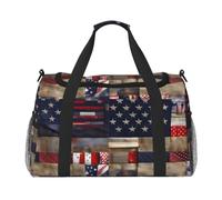 JBJGKHLP Sac de voyage polyvalent avec imprimé drapeau américain patchwork - Sac à main pliable à bandoulière - Pour voyage d'affaires en plein air