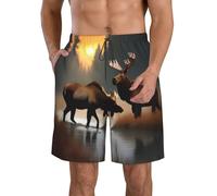JBJGKHLP Short de bain pratique avec imprimé cerf ours élan pour homme, blanc, S