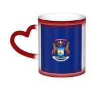 JBJGKHLP Tasse à café en céramique avec imprimé drapeau de l'État du Michigan - Motif ciel étoilé - Changement de couleur - Cadeau d'anniversaire, de bureau