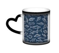 JBJGKHLP Tasse à café en céramique avec motif poissons de l'océan et ciel étoilé qui change de couleur