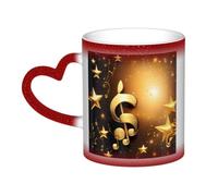 JBJGKHLP Tasse à café en céramique avec note de musique dorée avec étoile brillante tombée, ciel étoilé, changement de couleur, cadeau d'anniversaire, de bureau, tasse à café