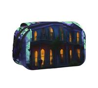 JBJGKHLP Trousse à crayons polyvalente avec imprimé manoir hanté - Grande capacité de rangement - Trousse de toilette pour voyage ou bureau - Noir