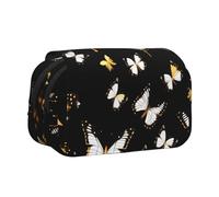 JBJGKHLP Trousse à crayons polyvalente avec imprimé papillons blancs dorés et noirs - Grande capacité de rangement - Trousse de toilette de voyage ou de bureau