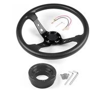 JBJXFAMAY Extension de Palette de Changement de Vitesse Volant De Course 14 Pouces 350 Mm en Cuir PU avec Plaque D'adaptation Entraxe 70(Noir avec du Noir)
