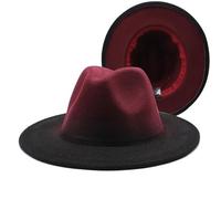 JBJYGSG 1 chapeau Fedora d'hiver en feutre de laine à large bord, dégradé de couleurs, unisexe, bicolore, formel, décontracté, chaud(5 Burgundy Black)