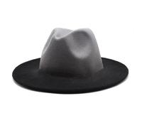 JBJYGSG 1 chapeau Fedora d'hiver en feutre de laine à large bord, dégradé de couleurs, unisexe, bicolore, formel, décontracté, chaud(Black grey)