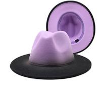 JBJYGSG 1 chapeau Fedora d'hiver en feutre de laine à large bord, dégradé de couleurs, unisexe, bicolore, formel, décontracté, chaud(7 Purple Black)