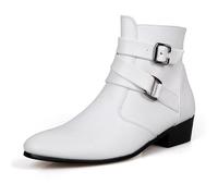 JBJYGSG Bottes en cuir for hommes, bottes blanches de créateur, chaussures décontractées montantes à boucle et sangle, formelles for, moto(White,43)