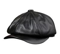 JBJYGSG Casquette octogonale en cuir de vache véritable for homme, style gavroche, style vintage, automne-hiver, béret(Black cap,XL (57-58 cm))