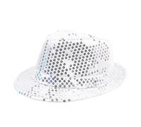 JBJYGSG Chapeau Haut De Forme Chapeau Melon À Paillettes, Casquette De Danse À Bord Roulé, Casquette De Danse Jazz Scintillante, Performance Magique Sur Scène, Chapeau À Perles(White)