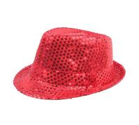 JBJYGSG Chapeau Haut De Forme Chapeau Melon À Paillettes, Casquette De Danse À Bord Roulé, Casquette De Danse Jazz Scintillante, Performance Magique Sur Scène, Chapeau À Perles(Red)