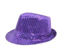 JBJYGSG Chapeau Haut De Forme Chapeau Melon À Paillettes, Casquette De Danse À Bord Roulé, Casquette De Danse Jazz Scintillante, Performance Magique Sur Scène, Chapeau À Perles(Purple)