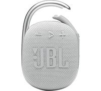 JBL Clip 4 kit mains libres sans fil Bluetooth, étanche (IP67) et résistant à la poussière, avec un style accrocheur et un design portable, 10h de musique décousue, blanc