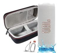 JBL Flip 7 Haut-parleur Bluetooth portable, étanche IP68, anti-poussière, anti-chute, système PushLock, amplificateur sonore AI, batterie 16 h, étui de protection Megen Hardshel (blanc)