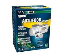 JBL PRONOVO AUTOFOOD, Distributeur automatique d'Aliment pour Aquarium, Aliment en Granulés pour Poissons jusqu'à 4x par jour, Avec Support et Anneau adaptateur pour augmenter le Volume à 375 ml,Blanc