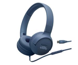 JBL Tune 520 C, Casque Filaire Supra-auriculaire Confortable avec Micro, Son JBL Pure Bass, préréglages EQ, connectivité USB-C, Design Pliable et câble Anti-nœuds, Bleu